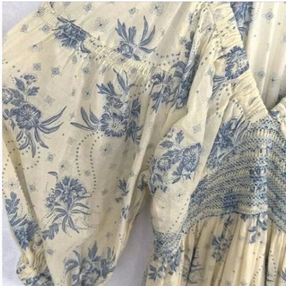 FREE PEOPLE Golden Hour Maxi Dress Floral Ivory Blue Boho Large 🆕📦🏃🏻💨🚚 - Picture 14 of 16